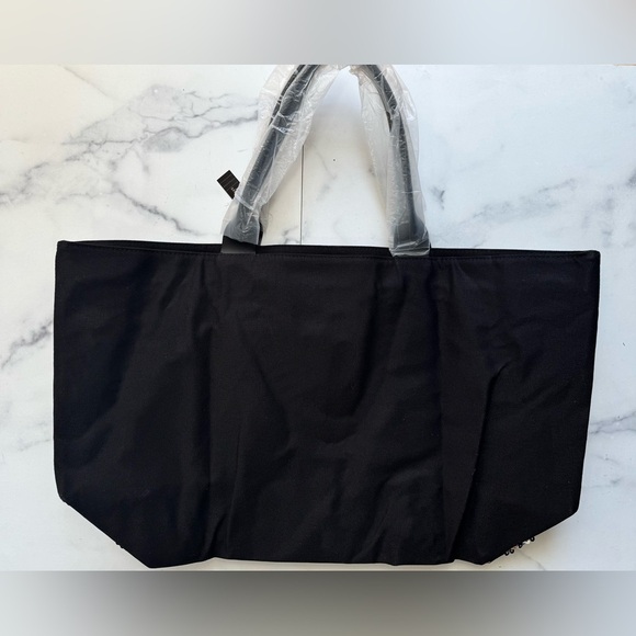 NEW WITH TAGS Victoria’s Secret Black & Silver Sequin Logo Tote W/ Cosmetics Bag - Picture 2 of 4